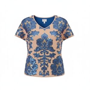 Fancy Reese Sequin Blue and Tan Top